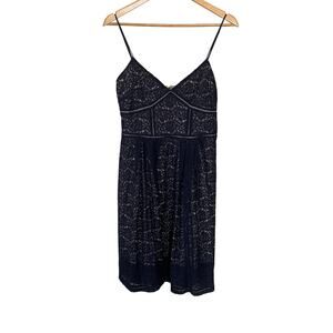 Joie Navy Blue Lace Mini Dress Size 8 Lined Tan Cotton Adjustable Straps 33"
